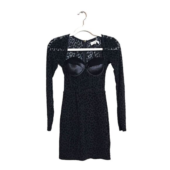 NWT Meshki black seara devore long sleeve corset top leopard mini dress size XS - Picture 2 of 13